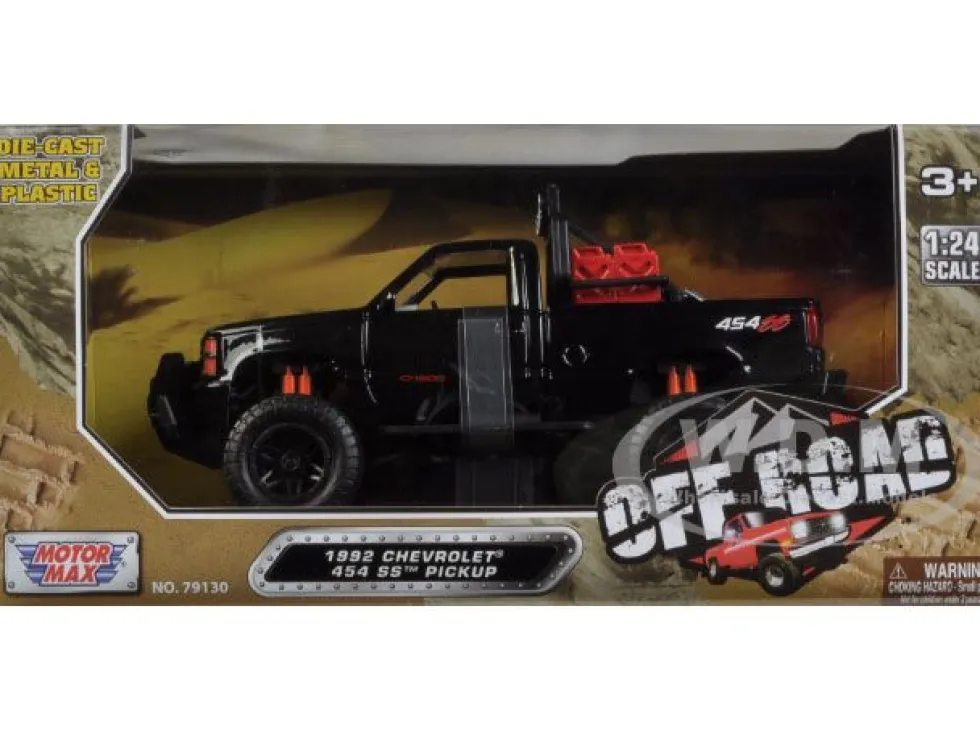 1992 Chevrolet 454 SS Pickup Truck Off Road Black 1/24 Diecast Model Motormax 79134
