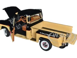 1957 Chevrolet 3100 Stepside Pickup Truck Black and Tan with Graphics Leinenkugle's Beer The Pride of Chippewa Falls 1/18 Diecast Model Auto World AW311