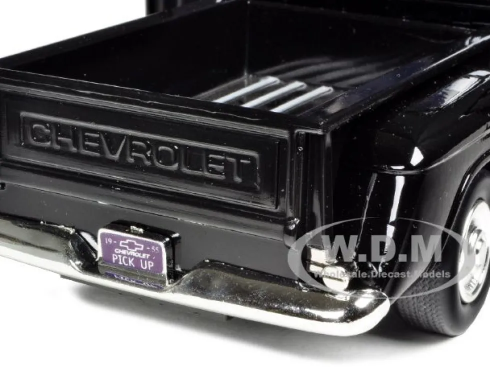 1955 Chevrolet 5100 Stepside Pickup Truck Black 1/24 Diecast Car Model Motormax 73236