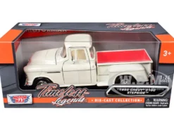 1955 Chevrolet 3100 Stepside Pickup Truck Cream with White Interior "Timeless Legends" Series 1/24 Diecast Model Car by Motormax