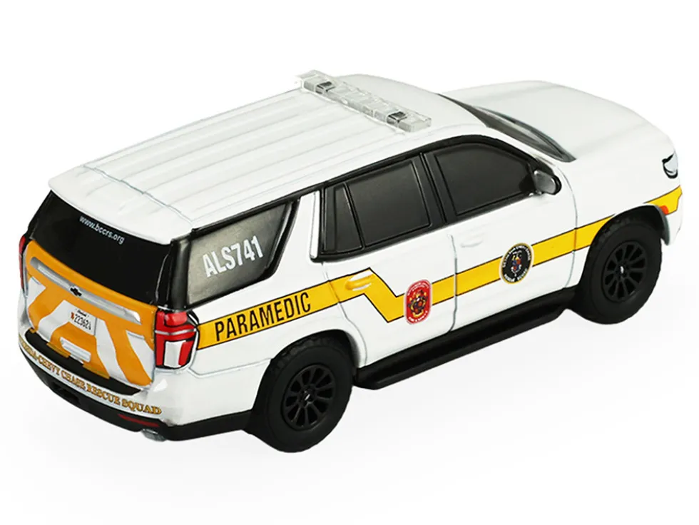 2024 Chevrolet Tahoe "Montgomery County, Maryland Fire & Rescue Bethesda-Chevy Chase Rescue Squad" White with Yellow Stripes "Fire & Rescue" Series #5 1/64 Diecast Model Car by Greenlight