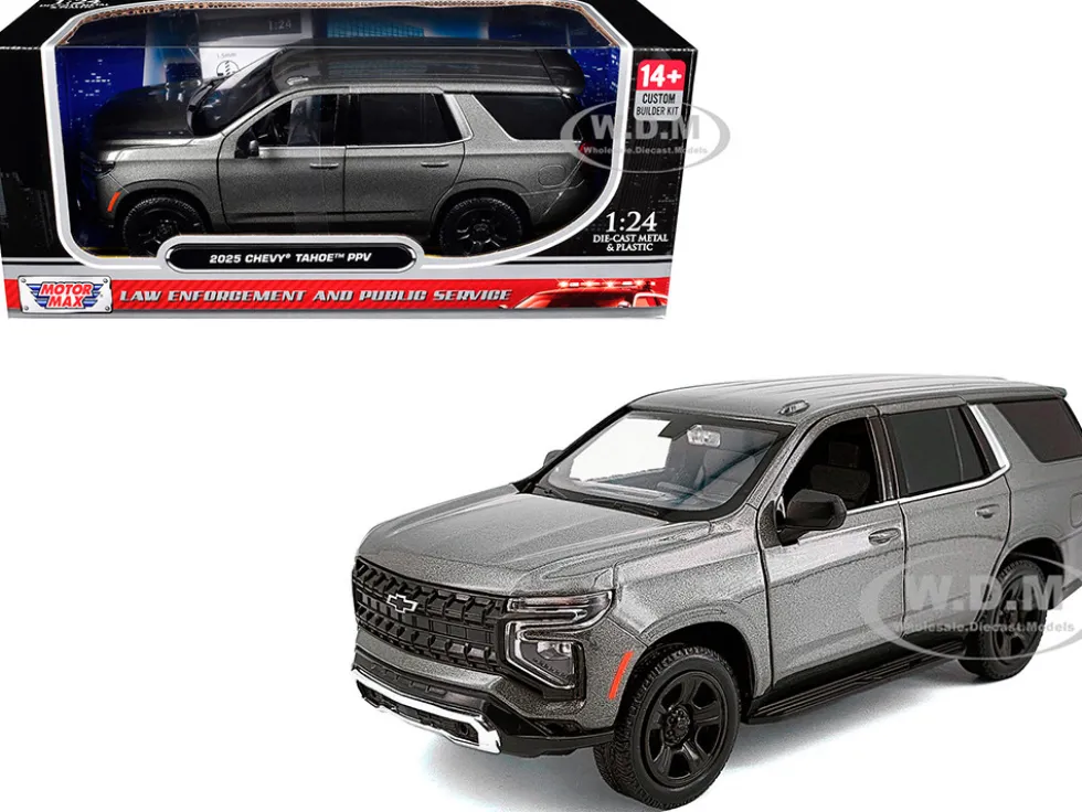 2025 Chevrolet Tahoe PPV Dark Gray Metallic "Custom Builder's Kit - Law Enforcement and Public Service" Series 1/24 Diecast Model Car by Motormax