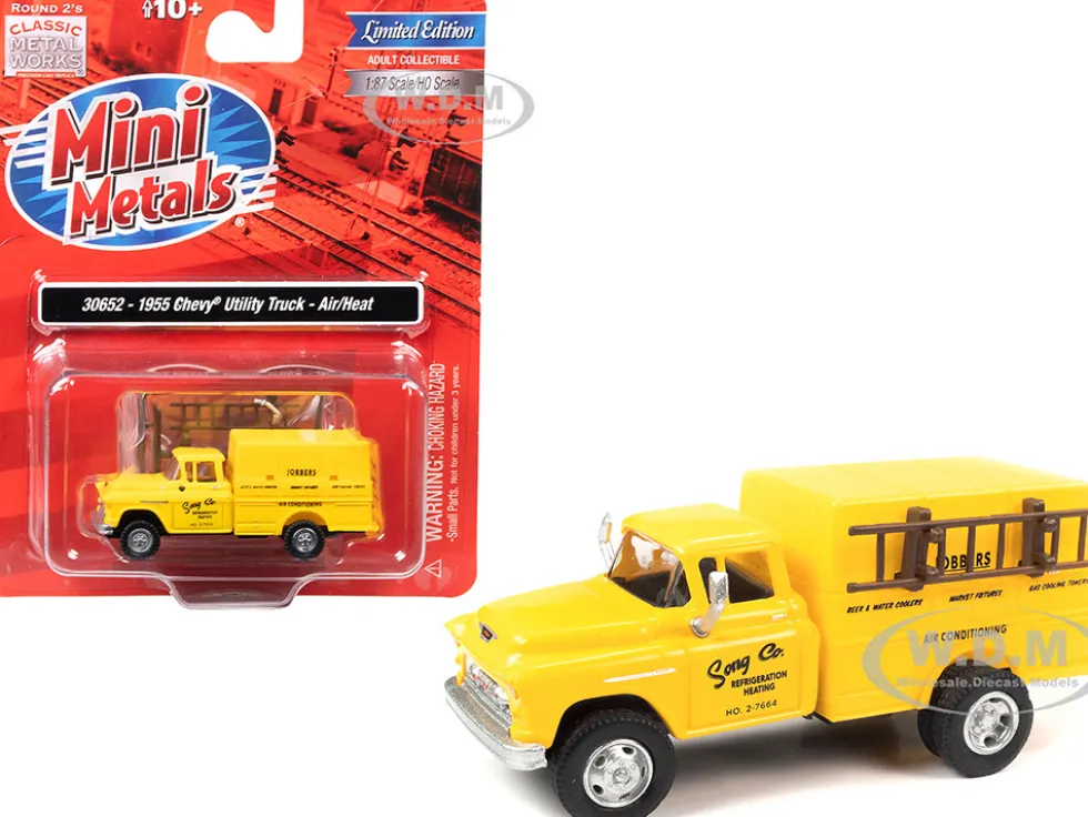 1955 Chevrolet Utility Truck Yellow Song Co Refrigeration and Heating 1/87 (HO) Scale Model Classic Metal Works 30652