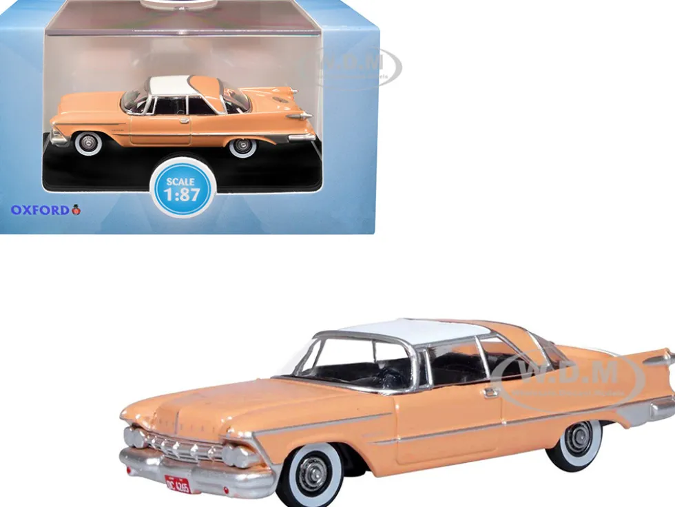 1959 Chrysler Imperial Crown 2 Door Hardtop Persian Pink White Top 1/87 HO Scale Diecast Model Car Oxford Diecast 87IC59001