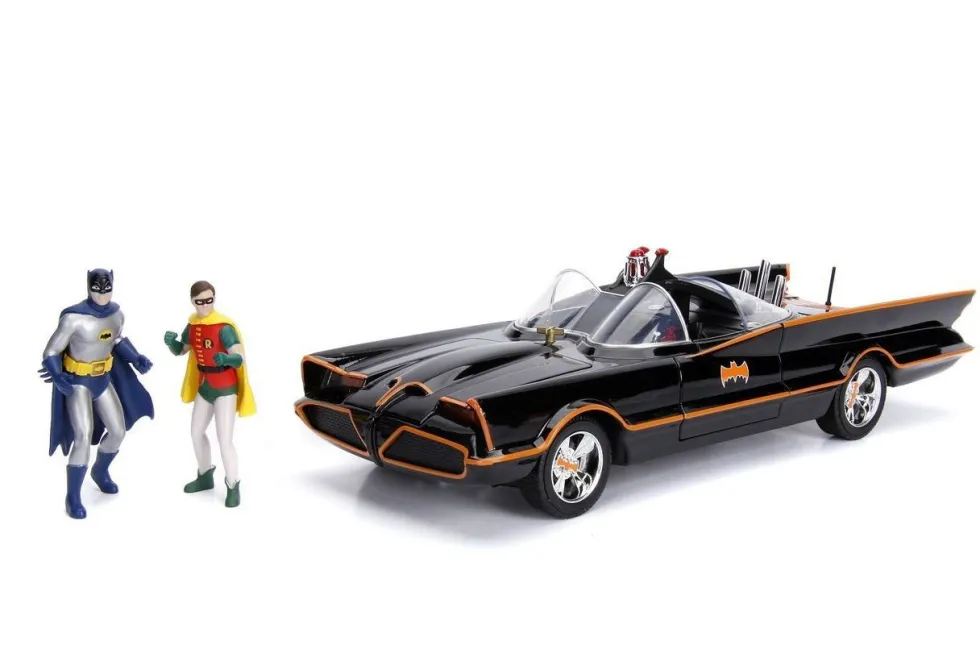 Classic TV Series Batmobile Working Lights Diecast Batman Robin Figures 80 Years Batman 1/18 Diecast Model Car Jada 98625