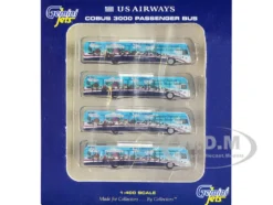 Cobus 3000 Passenger Bus White and Blue with Graphics US Airways Shuttle Bus Greener Transit 4 Piece Set 1/400 Diecast Models GeminiJets GJ1534