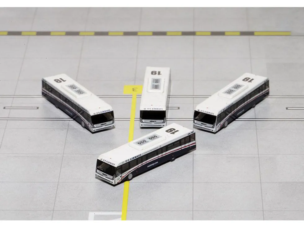 Cobus 3000 Passenger Bus White and Blue US Airways Shuttle Bus 4 Piece Set 1/400 Diecast Models GeminiJets GJ1533
