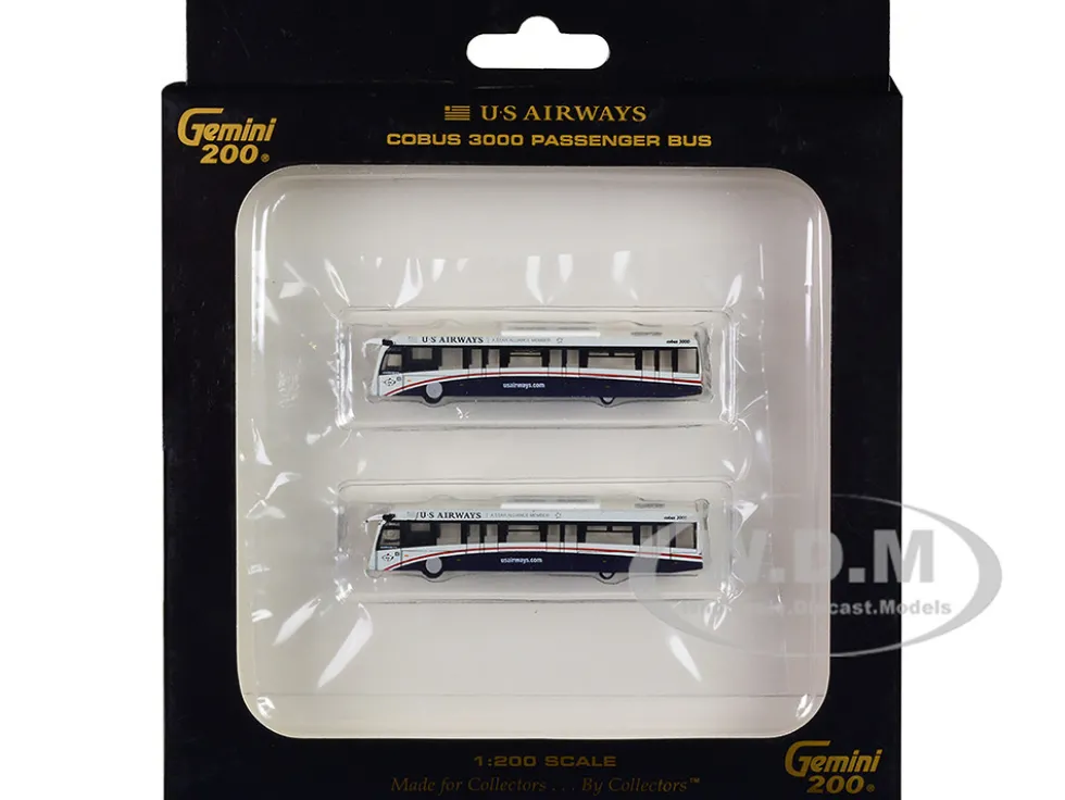 Cobus 3000 Passenger Bus White and Blue US Airways Shuttle Bus 2 Piece Set Gemini 200 Series Diecast Models GeminiJets G2USA573