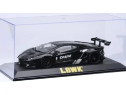 Collectible Display Show Case with Black Plastic Base and Gold "LBWK" Logo for 1/18-1/24 Scale Model Cars by Autoart