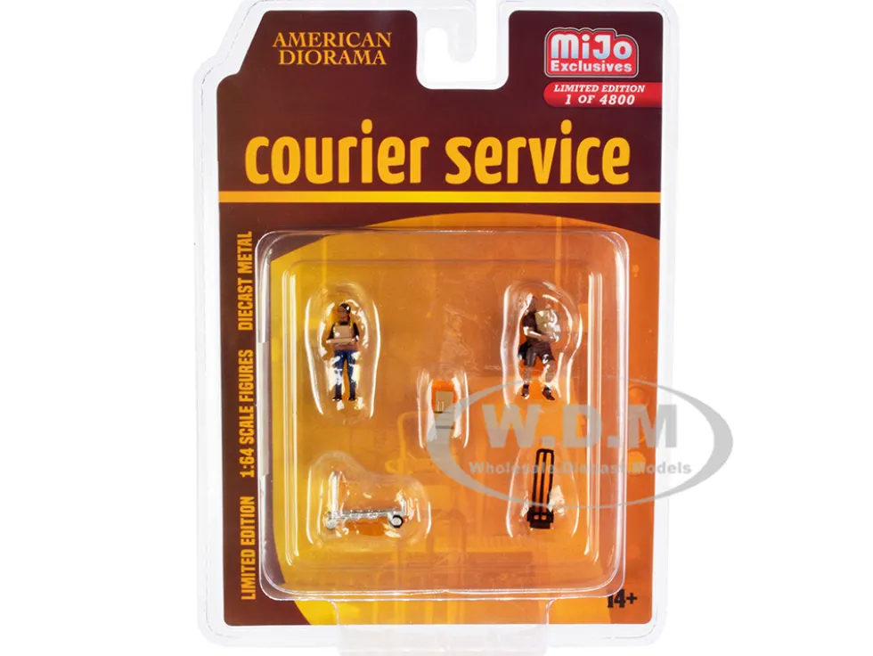 Courier Service 5 Piece Diecast Figures Set 2 Worker Figures 3 accessories Limited Edition 4800 pieces Worldwide 1/64 Scale Models American Diorama 76495