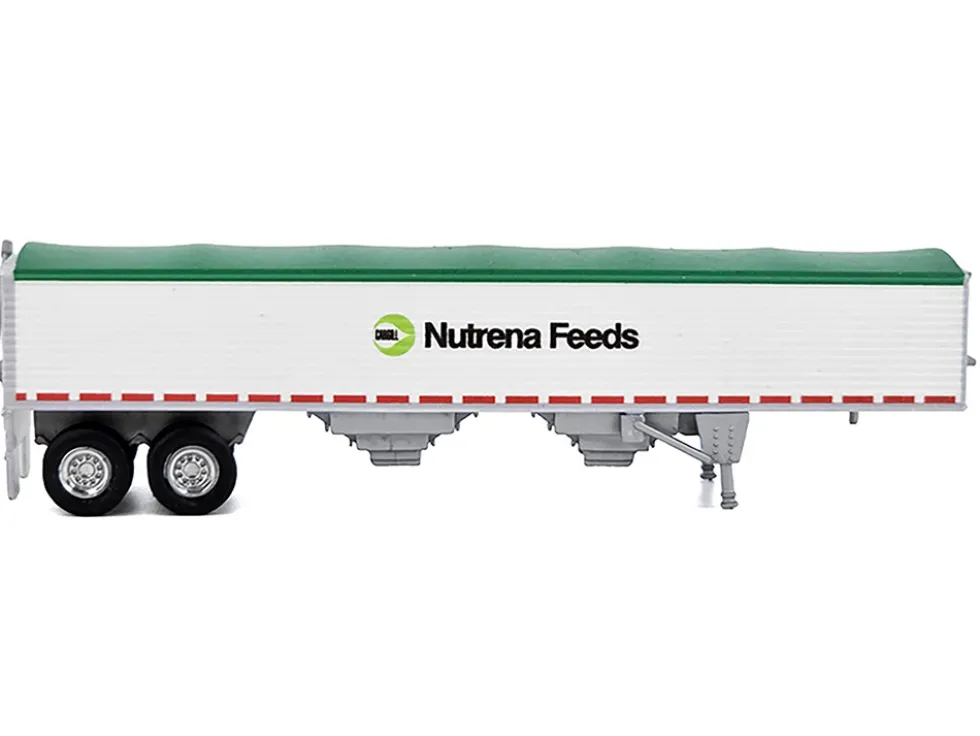 Covered Grain Trailer White with Green Tarp "Nutrena Feeds" 1/87 (HO) Plastic Model Car by HO Logistics