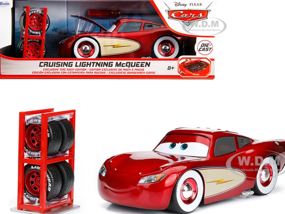 Cruising Lightning McQueen Red Metallic with Extra Wheels Disney & Pixar "Cars" Movie "Hollywood Rides" Series Diecast Model Car by Jada