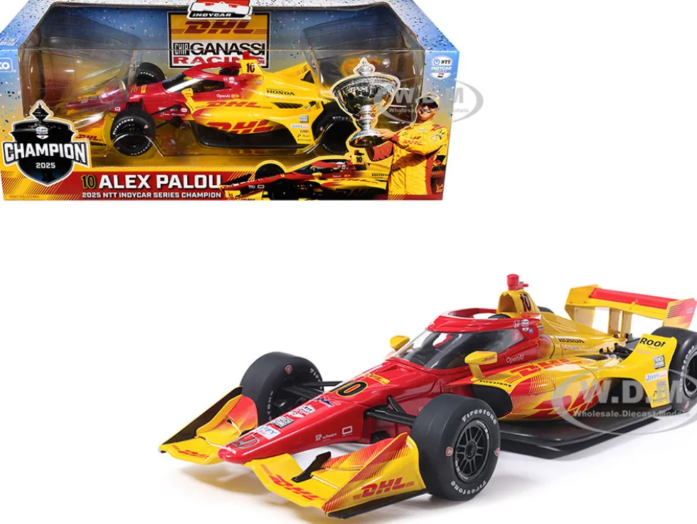 Dallara IndyCar #10 Alex Palou "DHL" Chip Ganassi Racing (Road Course Configuration) Champion "NTT IndyCar Series" (2025) 1/18 Diecast Model Car by IXO Models