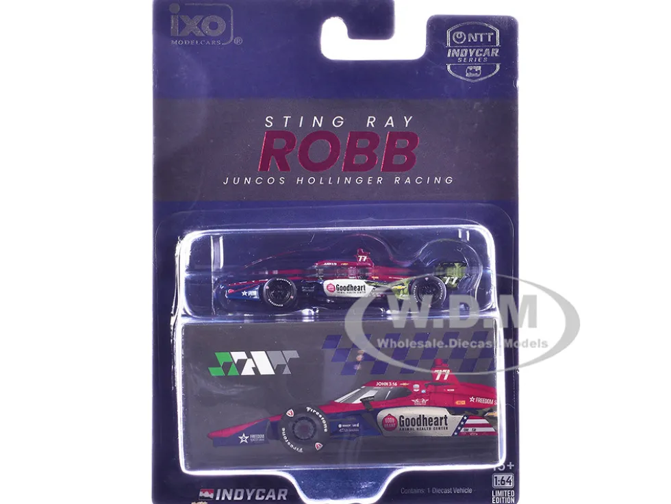 Dallara IndyCar #77 Sting Ray Robb "Goodheart Animal Health Center" Juncos Hollinger Racing (Road Course Configuration) "NTT IndyCar Series" (2026) 1/64 Diecast Model Car by IXO Models
