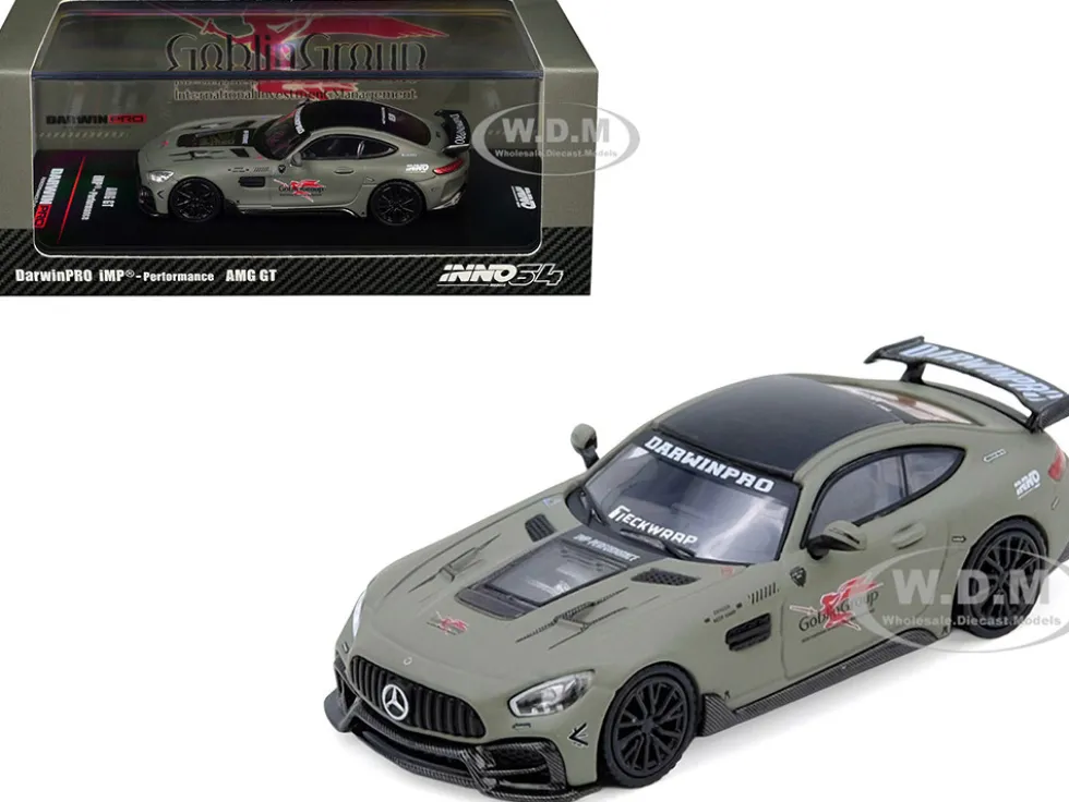 DarwinPRO iMP-Performance AMG GT "Goblin Group" Matt Green with Black Top 1/64 Diecast Model Car by Inno Models