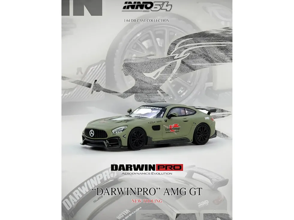 DarwinPRO iMP-Performance AMG GT "Goblin Group" Matt Green with Black Top 1/64 Diecast Model Car by Inno Models
