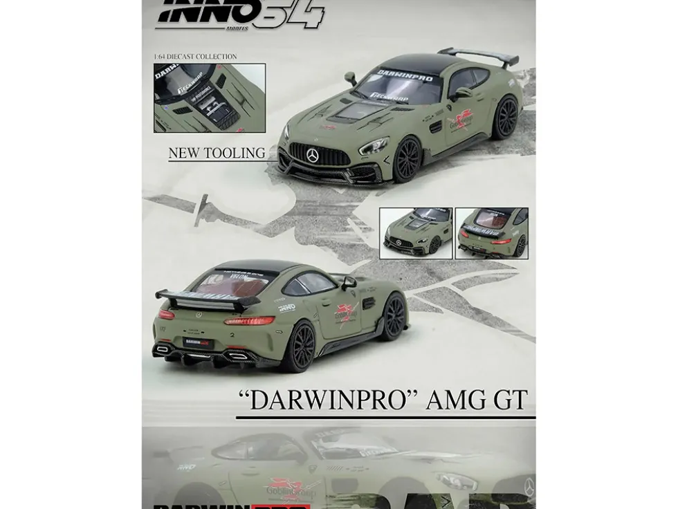 DarwinPRO iMP-Performance AMG GT "Goblin Group" Matt Green with Black Top 1/64 Diecast Model Car by Inno Models