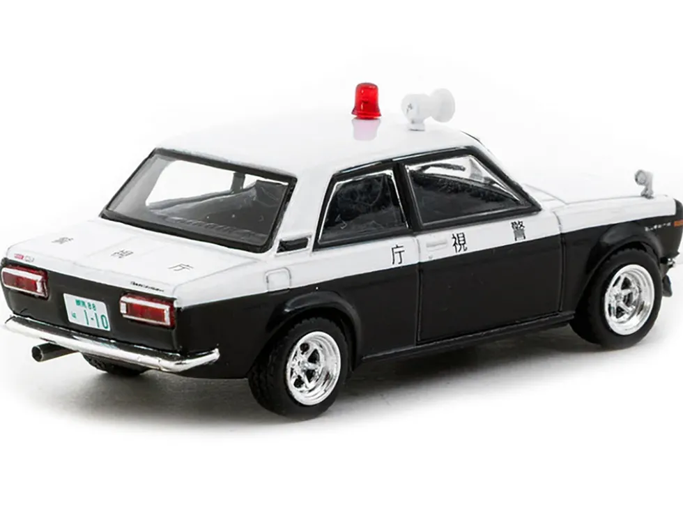 Datsun 510 "Japanese Police" Black and White "Road64" Series 1/64 Diecast Model Car by Tarmac Works