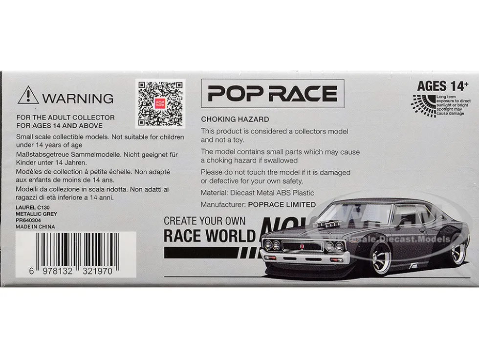 Datsun Laurel C130 RHD (Right Hand Drive) Gray Metallic 1/64 Diecast Model Car by Pop Race