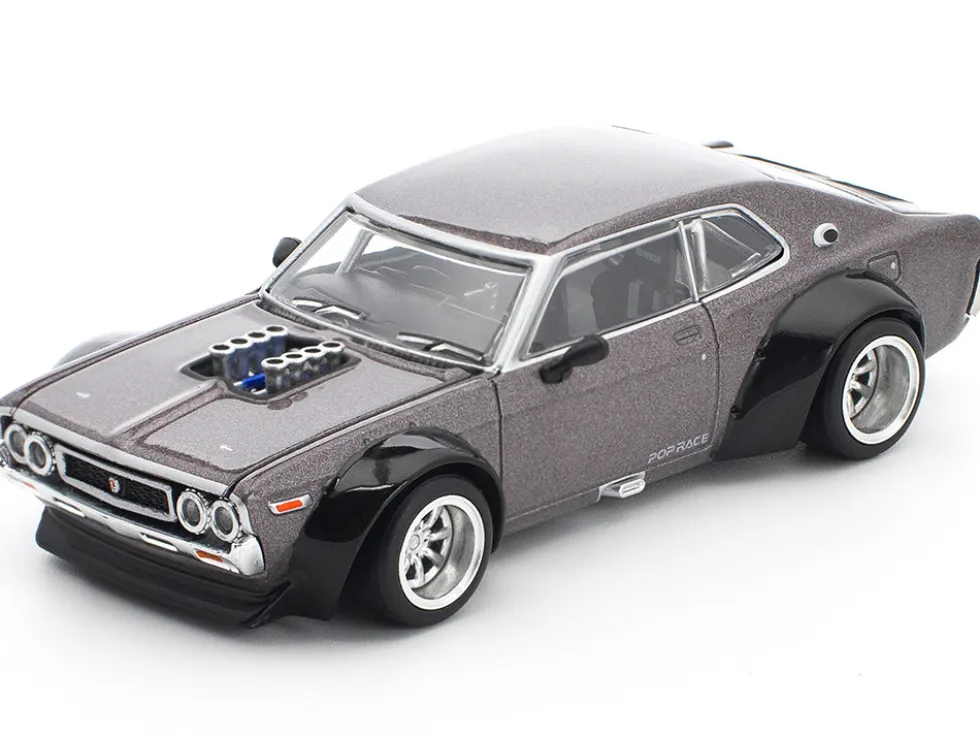 Datsun Laurel C130 RHD (Right Hand Drive) Gray Metallic 1/64 Diecast Model Car by Pop Race