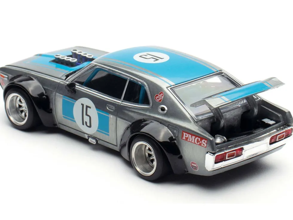 Datsun Laurel C130 RHD (Right Hand Drive) #15 Raw Metal with Blue Stripes "APA XPO 2025 Exclusive" 1/64 Diecast Model Car by Pop Race