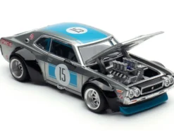 Datsun Laurel C130 RHD (Right Hand Drive) #15 Raw Metal with Blue Stripes