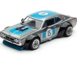 Datsun Laurel C130 RHD (Right Hand Drive) #15 Raw Metal with Blue Stripes