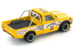 Datsun Pandem 620 Pickup Truck "MoonEyes" Yellow with White Sides and Graphics 1/64 Diecast Model Car by Pop Race