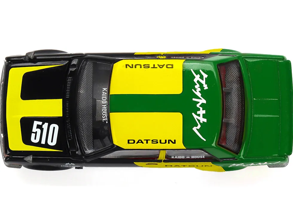 Datsun Street 510 "Racing V2" Black and Green with Yellow Accents (Designed by Jun Imai) "Kaido House" Special 1/64 Diecast Model Car by Mini GT