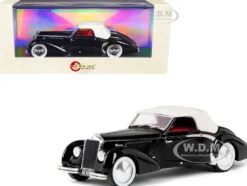 1939 Delage D6-70 Cabriolet Top Up RHD Right Hand Drive Letourneur & Marchand Black White Top Red Interior Limited Edition 250 pieces Worldwide 1/43 Model Car Esval Models EMEU43023 B