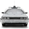 DeLorean Brushed Metal Time Machine with Lights "Back to the Future" (1985) Movie "40th Anniversary" Special Packaging "Hollywood Rides" Series 1/24 Diecast Model Car by Jada