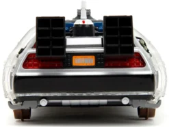 DeLorean Brushed Metal Time Machine Train Wheel Version with Lights Back to the Future Part III 1990 Movie Hollywood Rides Series 1/24 Diecast Model Car Jada 34996