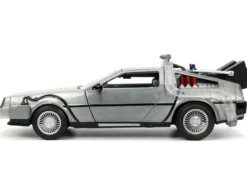 DeLorean Brushed Metal Time Machine Lights Back to the Future 1985 Movie Hollywood Rides Series 1/24 Diecast Model Car Jada 32911