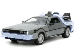 DeLorean Brushed Metal Time Machine Lights Back to the Future 1985 Movie Hollywood Rides Series 1/24 Diecast Model Car Jada 32911