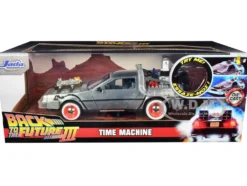 DeLorean Brushed Metal Time Machine Lights Back to the Future Part III 1990 Movie Hollywood Rides Series 1/24 Diecast Model Car Jada 32166