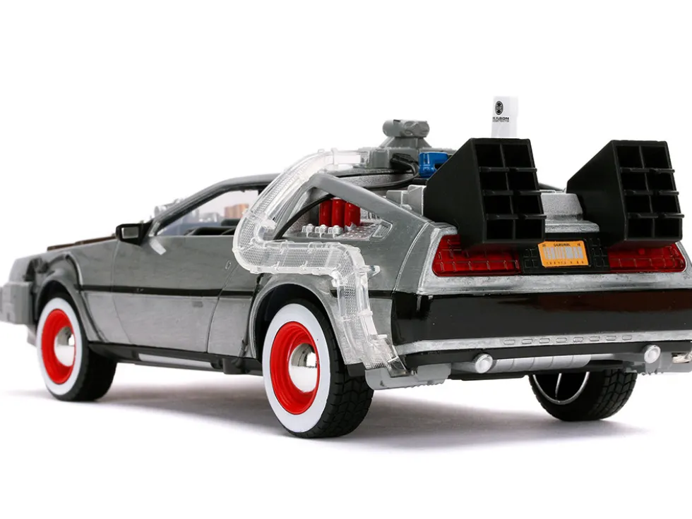 DeLorean Brushed Metal Time Machine Lights Back to the Future Part III 1990 Movie Hollywood Rides Series 1/24 Diecast Model Car Jada 32166