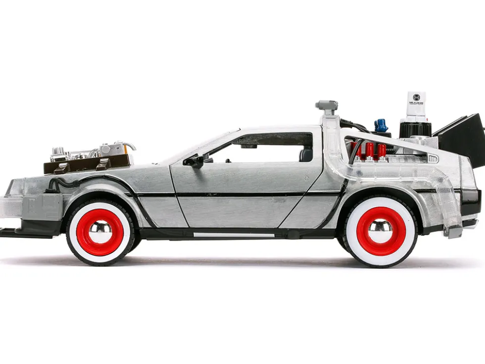 DeLorean Brushed Metal Time Machine Lights Back to the Future Part III 1990 Movie Hollywood Rides Series 1/24 Diecast Model Car Jada 32166