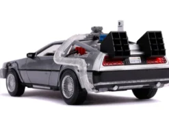 DeLorean Brushed Metal Time Machine with Lights Flying Version Back to the Future Part II 1989 Movie Hollywood Rides Series 1/24 Diecast Model Car Jada 31468