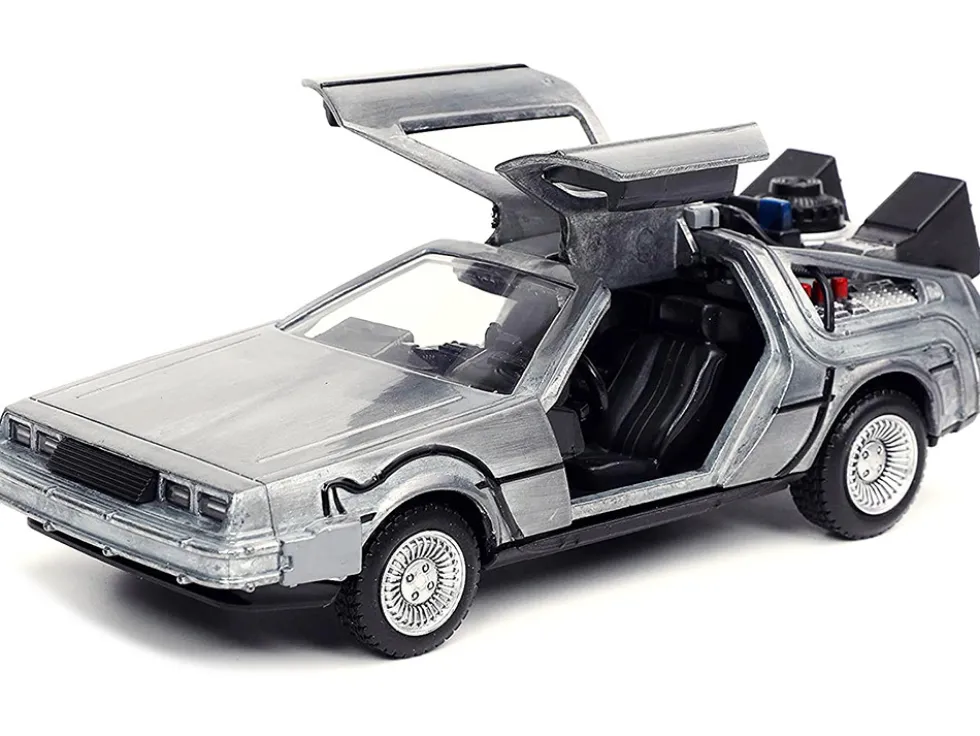 DeLorean DMC Time Machine Brushed Metal Back to the Future Part I 1985 Movie Hollywood Rides Series 1/32 Diecast Model Car Jada 32185
