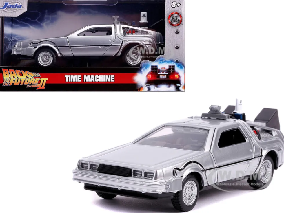DeLorean DMC Time Machine Silver Back to the Future Part II 1989 Movie Hollywood Rides Series 1/32 Diecast Model Car Jada 30541