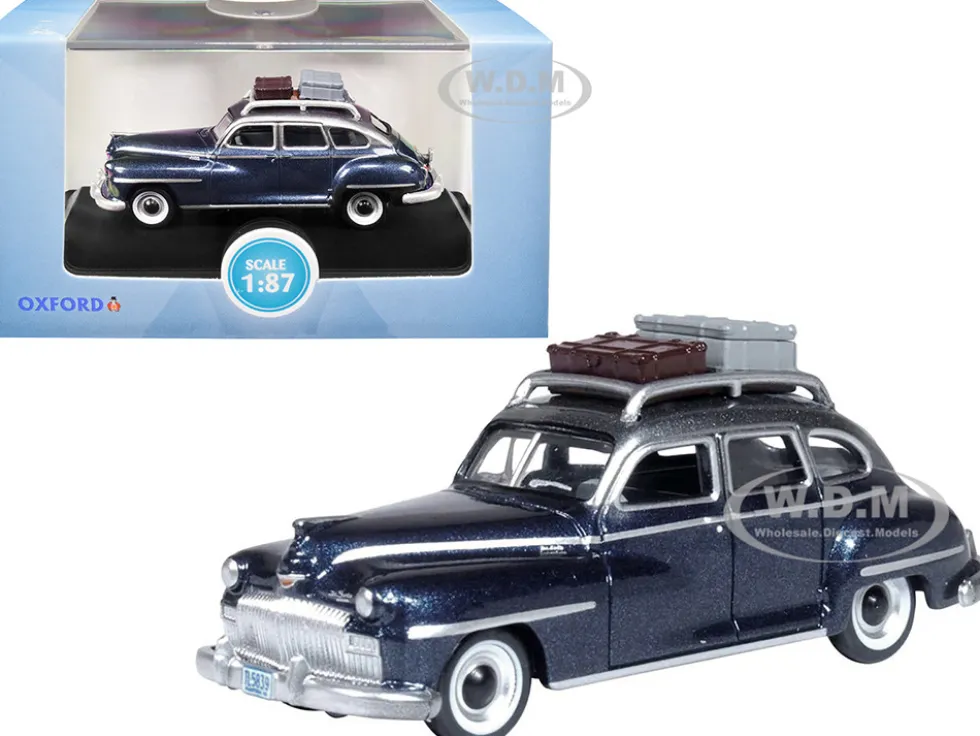 1946 DeSoto Suburban Roof Rack Luggage Butterfly Blue Metallic Crystal Gray Top 1/87 HO Scale Diecast Model Car Oxford Diecast 87DS46004