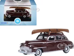 1946 DeSoto Suburban with Roof Rack and Canoe Royal Maroon 1/87 (HO) Scale Diecast Model Car by Oxford Diecast