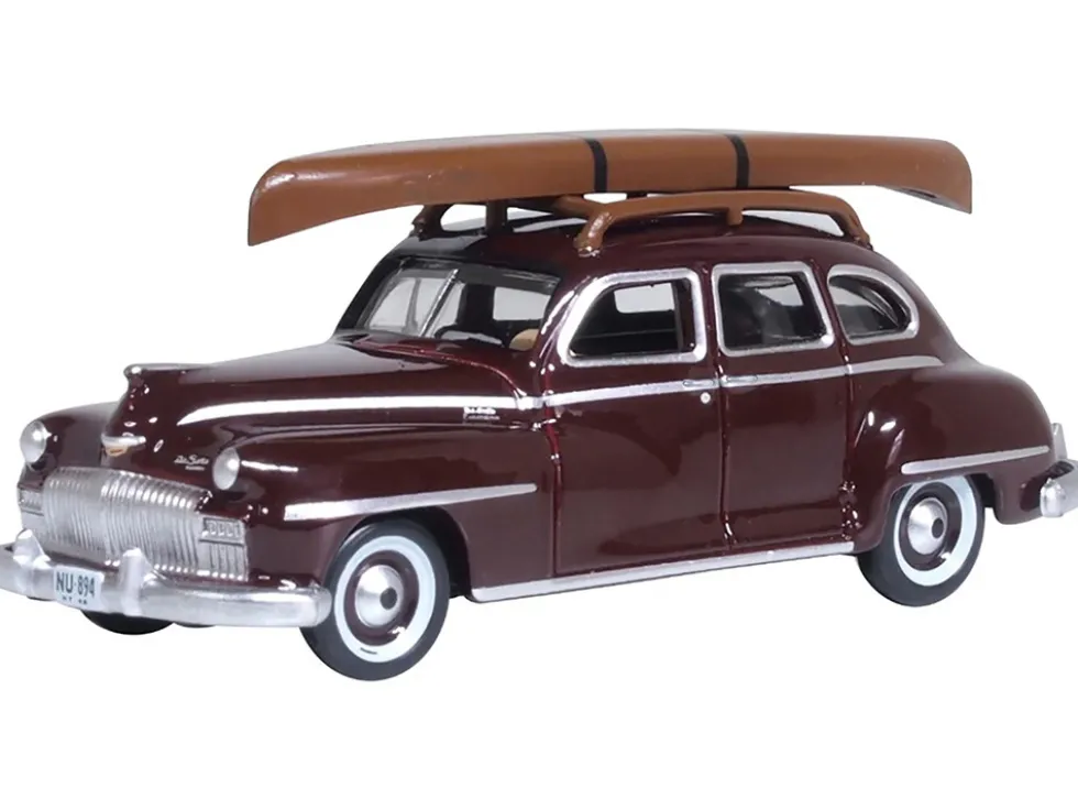 1946 DeSoto Suburban with Roof Rack and Canoe Royal Maroon 1/87 (HO) Scale Diecast Model Car by Oxford Diecast