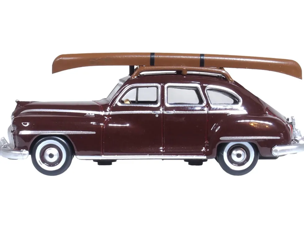 1946 DeSoto Suburban with Roof Rack and Canoe Royal Maroon 1/87 (HO) Scale Diecast Model Car by Oxford Diecast