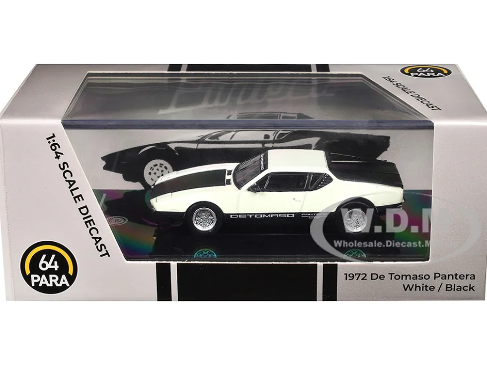 1972 De Tomaso Pantera White and Black 1/64 Diecast Model Car by Paragon Models