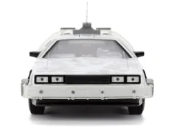 DMC DeLorean Time Machine Brushed Metal (Frost Version) with Lights "Back to the Future" (1985) Movie "Hollywood Rides" Series 1/24 Diecast Model Car by Jada