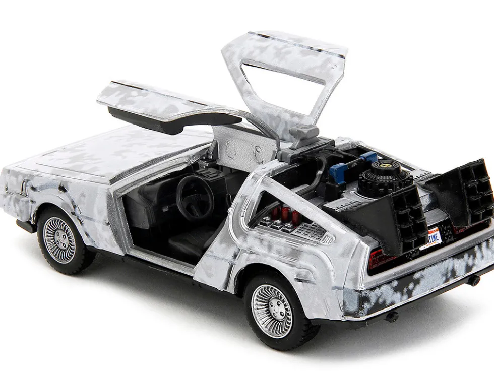 DMC DeLorean Time Machine Brushed Metal Frost Version Back to the Future 1985 Movie Hollywood Rides Series 1/32 Diecast Model Car Jada 34785