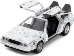 DMC DeLorean Time Machine Brushed Metal Frost Version Back to the Future 1985 Movie Hollywood Rides Series 1/32 Diecast Model Car Jada 34785