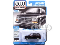 1989 Dodge Caravan Turbo Van Black with Red Stripes and Interior "Mighty Minivans" Series 1/64 Diecast Model Car by Auto World