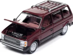 1985 Dodge Caravan Van Crimson Red and Black "Mighty Minivans" Series 1/64 Diecast Model Car by Auto World